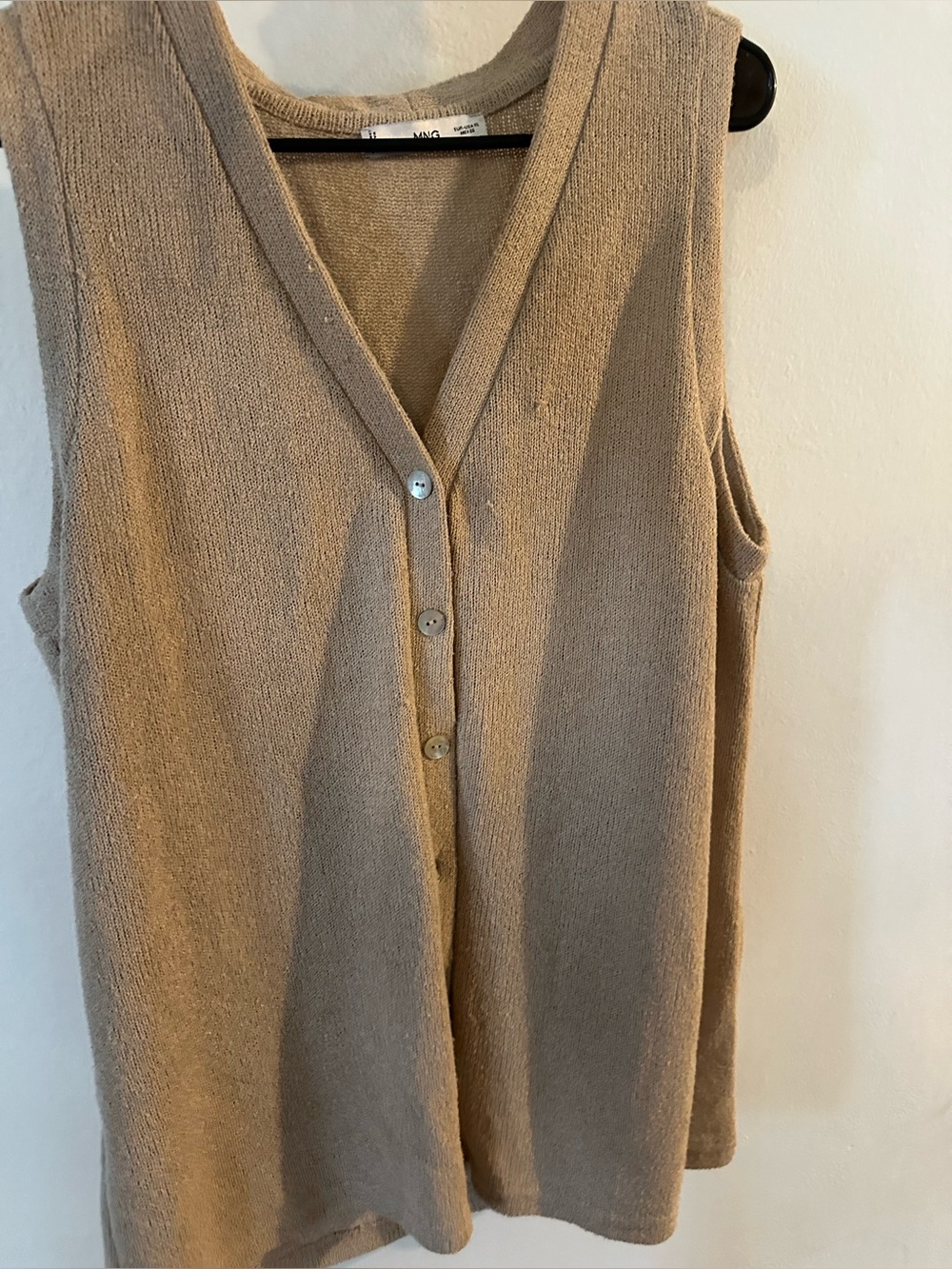 MNG Sleeveless V-Neck Button Front Tank - Beige